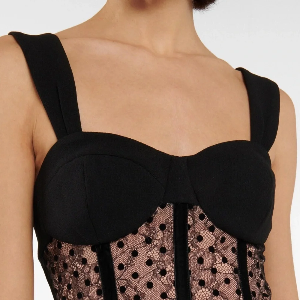 NEW REBECCA VALLANCE Teigan crêpe bustier midi dress US 10. In black